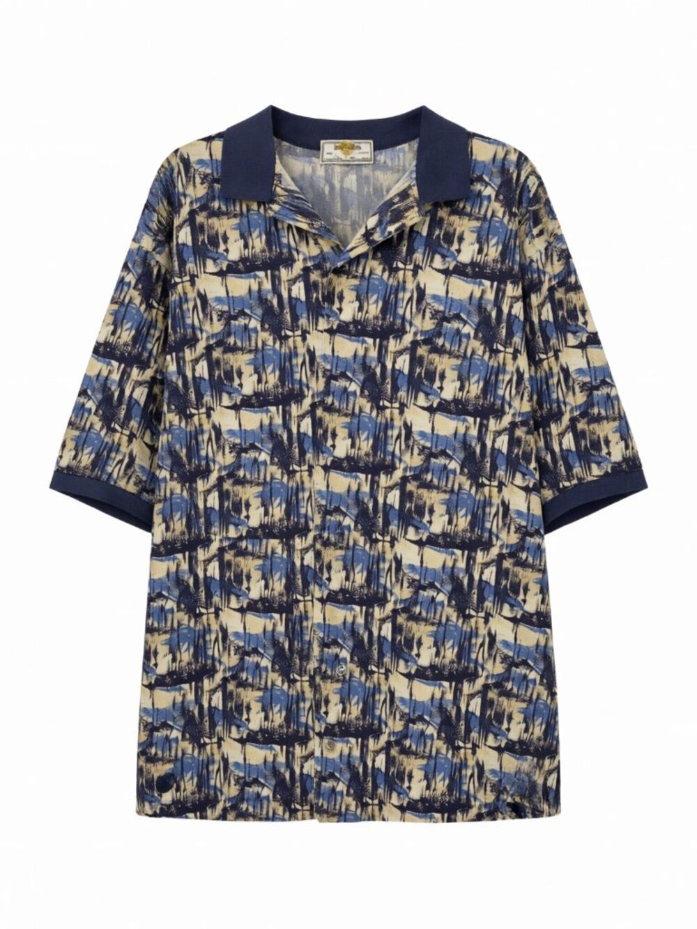 Descente Golf Polo Shirt XL Blue Tan Print